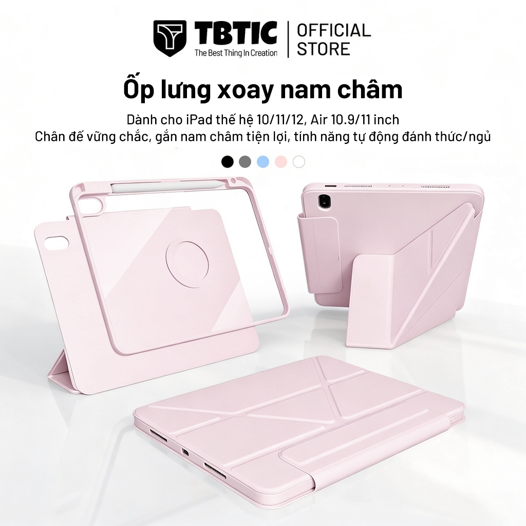 Ốp lưng TBTIC iPad nam châm xoay 720 độ có khe bút Tương thích iPad Gen 10/11 A16/Gen 12/Air6/7/8  Pro 11 Air 10.9/11 inch Wake Sleep chống va đập