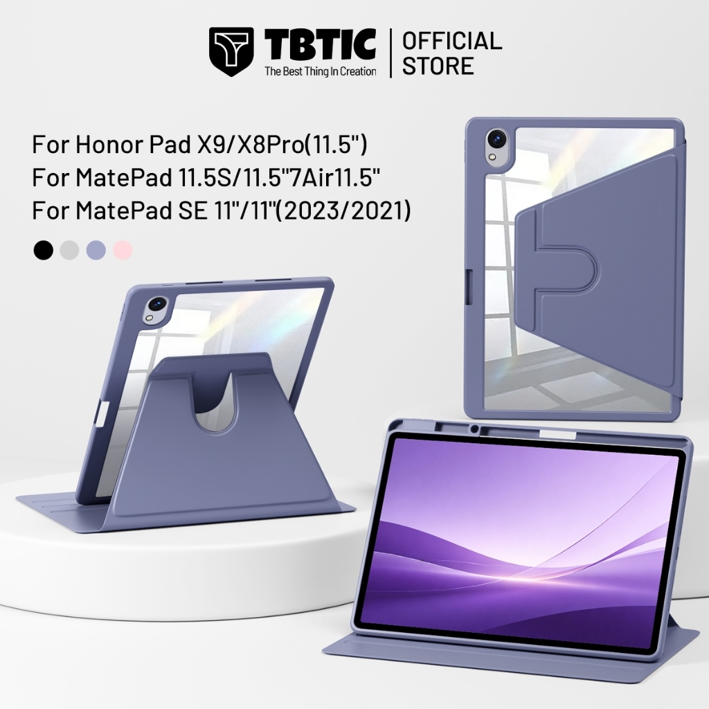 TBTIC Vỏ acrylic xoay 360° Cho Huawei MatePad 11.5S Air 11.5 SE 11 inch 2024 2023 2021 Honor Pad X9 X8 Pro Ốp trong suốt có khe đựng bút