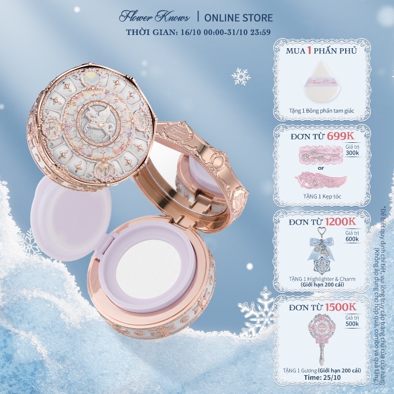 Flower Knows Knight Unicorn Collection Cloud Loose Setting Powder Làn da mộc sáng nhẹ, giữ trọn độ rạng rỡ mềm mại