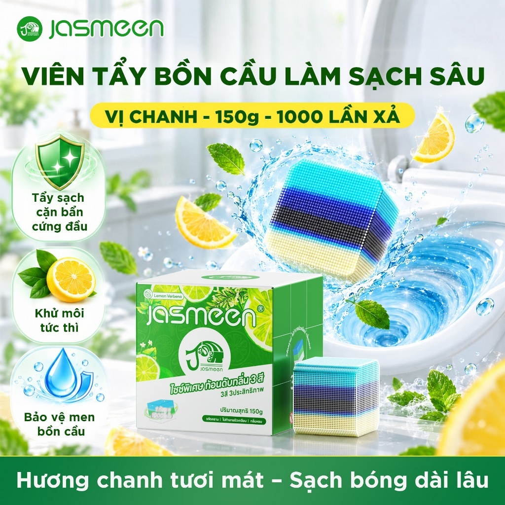 [Hàng sẵn]Viên thả bồn cầu Jasmeen Đại Ma Phương - 1 viên dùng được 60 ngày, diệt khuẩn, khử mùi, tẩy sạch mảng bám, lưu hương lâu dài trong két nước
