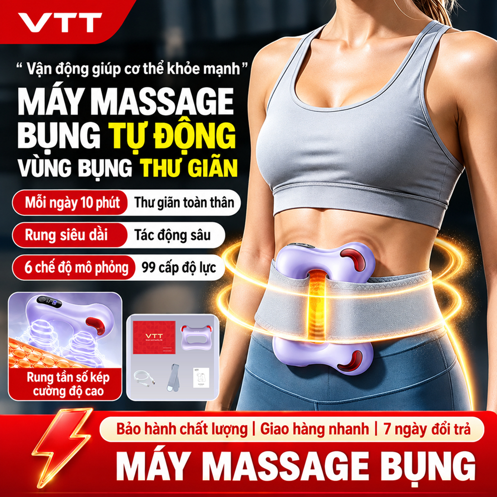 Massage Bụng Giảm Mỡ VTT Có Thắt Lưng - 6 Chế Độ Massage + Nhiệt, 99 Cấp Độ, Đốt Cháy Mỡ Cho Bụng / Eo / Chân