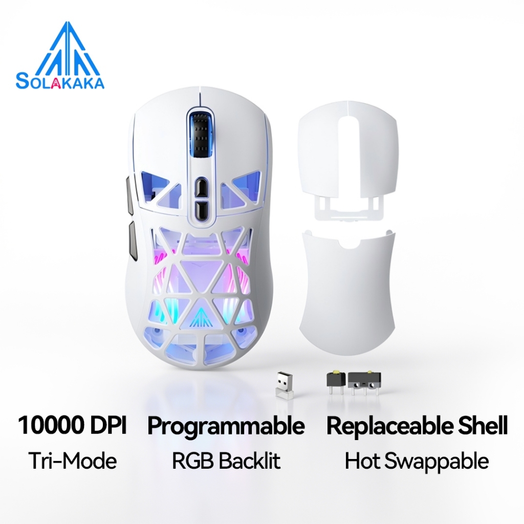 Solaka SM802 Chuột tùy chỉnh Vỏ có thể thay thế Kết nối ba chế độ RGB 6 DPI Điều chỉnh hỗ trợ tùy chỉnh