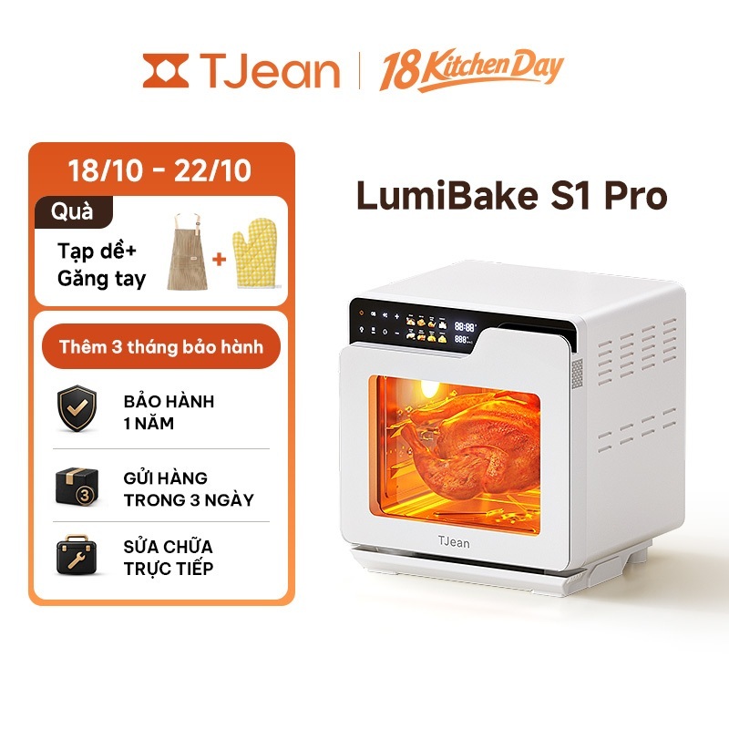 TJean Lò nướng hơi nước  không dầu 18L , cảm ứng màu ,Lò nướng gia dụng đa chức năng(12 tháng)