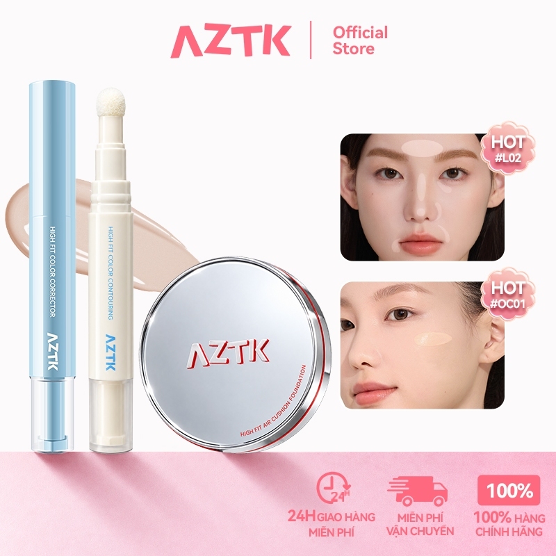 AZTK Combo Cushion Và Kem Che Khuyết Điểm Tự Nhiên Che Phủ Tốt Lâu Trôi