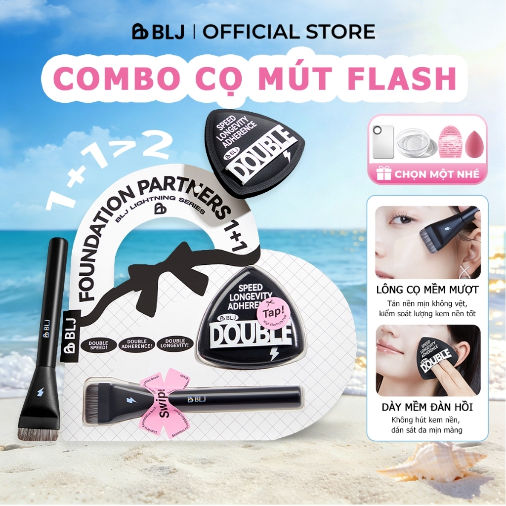 Bộ cọ trang điểm BLJ 1+1 Cọ Tán Kem Nền & mút tán kem nền Nền Nhanh Chóng | Căng Mướt Mịn | Bền Lâu