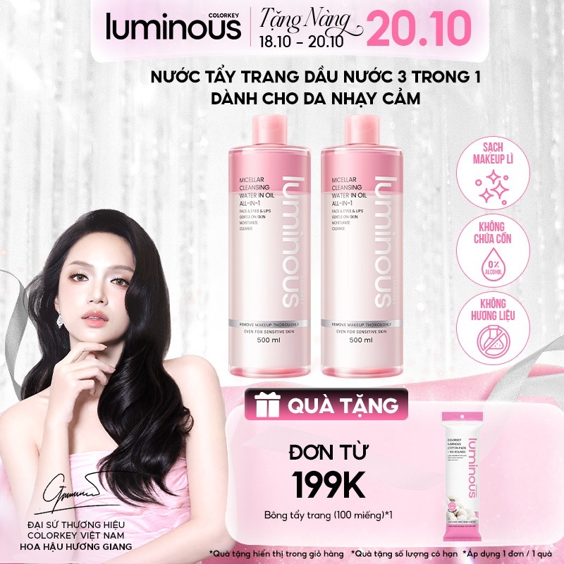 [MUA 2 TẶNG 1] Combo 2 Nước Tẩy Trang Dầu Nước Colorkey Luminous Sạch Sâu & Không Cồn 500ml