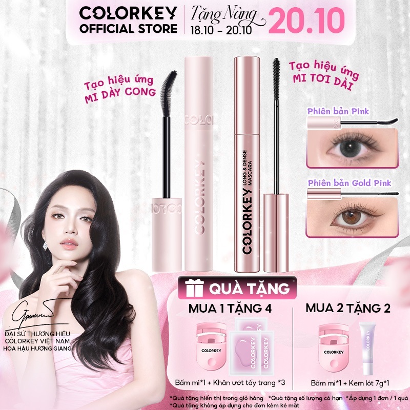 Mascara COLORKEY Chuốt Mi Dài Tơi Tự Nhiên, Cong Mi, Kháng Nước Lâu Trôi 24H
