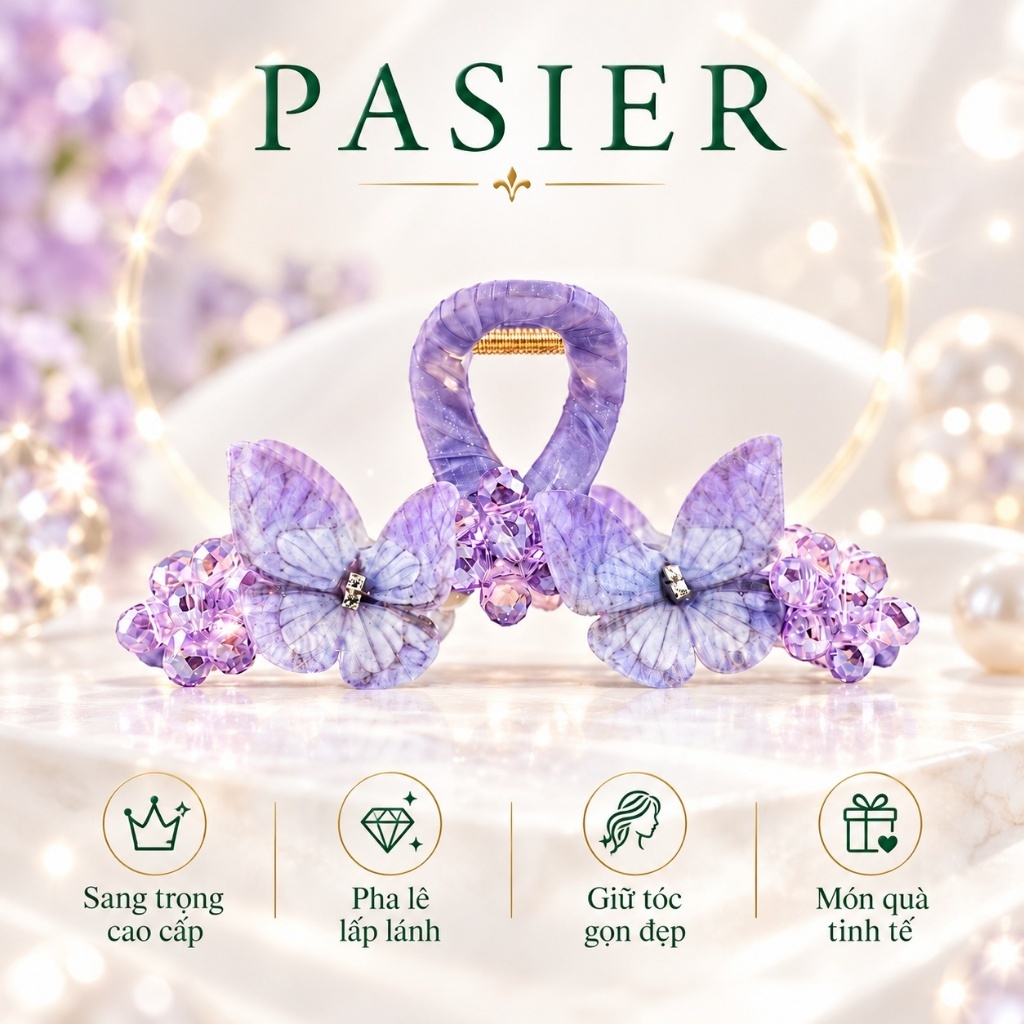 PASIER Pha Lê Bướm Vuốt Tóc Dreamy Pháp Tulle Thanh Lịch Lớn Kẹp Tóc Sang Trọng Phụ Kiện Tóc KJ0018