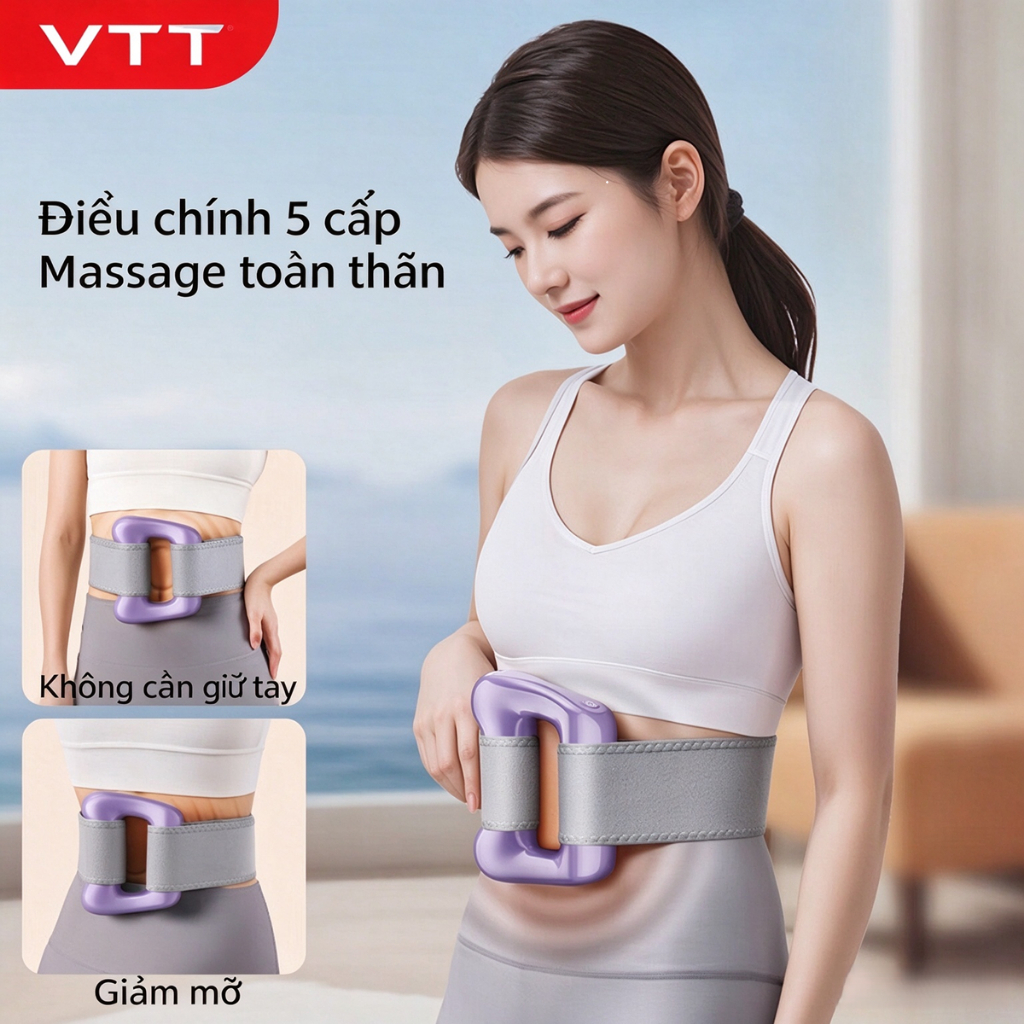 Máy Massage Bụng VTT Đức - Đốt Mỡ Cho Bụng / Hông, Pin 120Min, Đai 1.5m Miễn Phí, Giảm Béo Lười