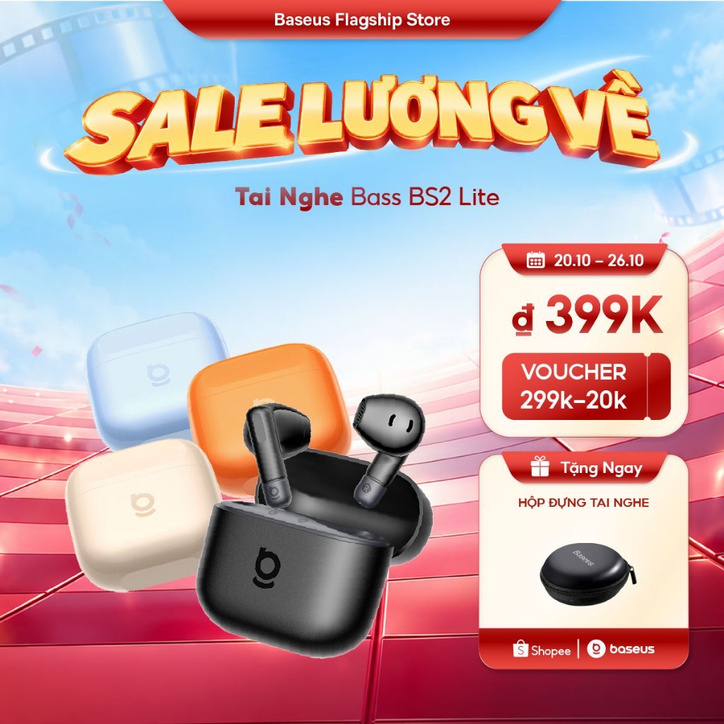 Tai Nghe Bass BS2 Lite Bluetooth 6.0 Đàm thoại rõ nét với micro kép Al Tăng cường âm trầm Thiết kế bán in-ear thoải mái