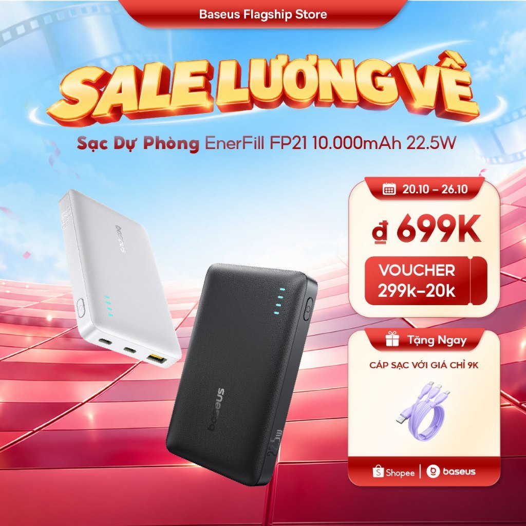 【Pin Sạc Dự Phòng Có Thể Đặt Hàng】Baseus 22.5W EnerFill FP21 Power Bank 10000mAh