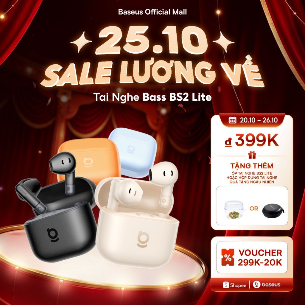 Tai Nghe Bass BS2 Lite Baseus Tăng cường âm trầm 40 giờ sử dụng khi dùng cùng hộp sạc Đàm thoại rõ nét với micro kép Al Bluetooth 6.0
