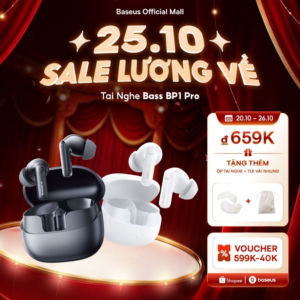 Tai nghe không dây Baseus BP1 Pro ANC -50dB Giảm tiếng ồn Hi-Res Bluetooth 6.0 IPX55 Chống nước 55Hr