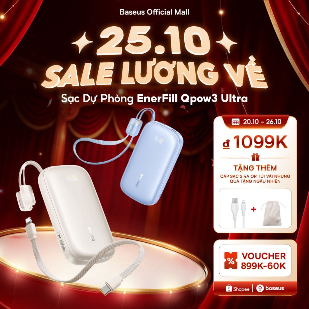 [Chứng nhận 3C MỚI] Baseus EnerFill FC21 Qpow 3 Ultra Digital Display Power Bank với cáp có thể tháo rời 10000mAh / 20000mAh 22,5W