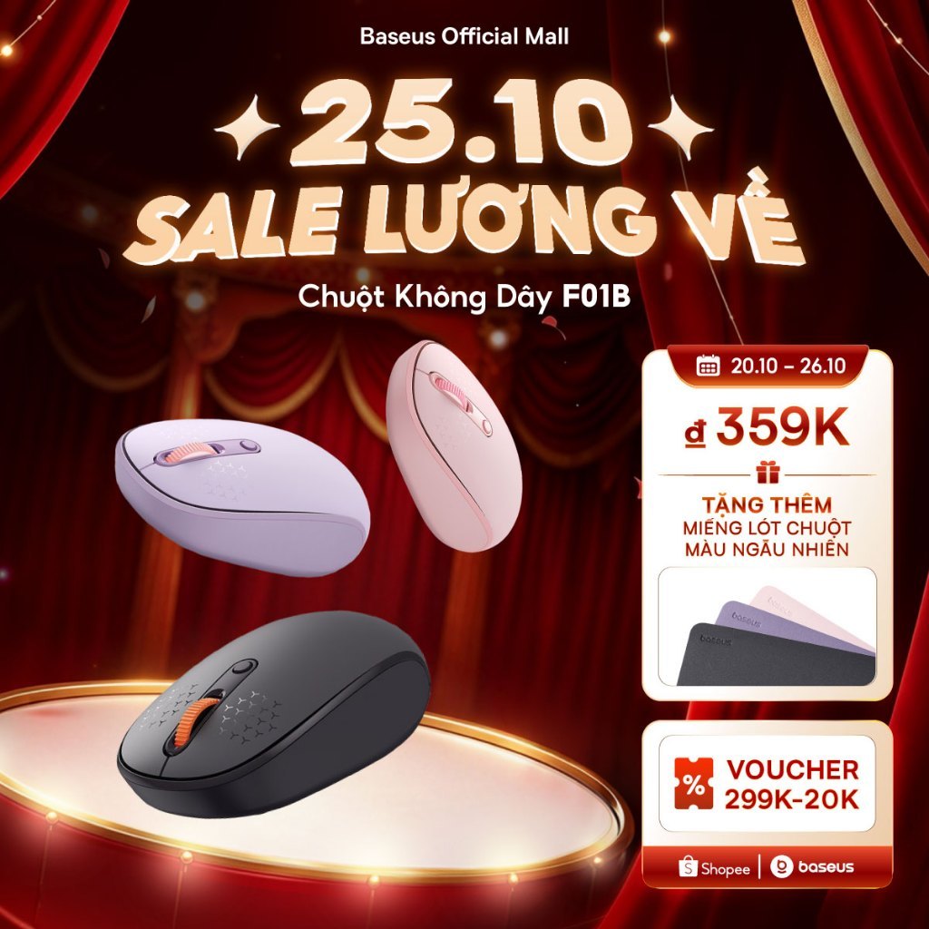 Chuột Không Dây F01B Baseus Thiết Kế Ôm Tay, Nhỏ Gọn Tinh Tế Kết Nối Ba Chế Độ Nhẹ Và Nhỏ Gọn