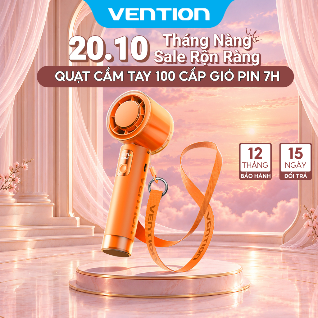 【Lực Gió Cực Mạnh】 Vention  Quạt Cầm Tay Mini – 100 Tốc Độ-Màn hình hiển thị số LED– Pin Trâu 8 Tiếng – Gập Gọn Đeo Cổ – Dành Cho Học Sinh, Dân Văn Phòng, Thể Thao Ngoài Trời