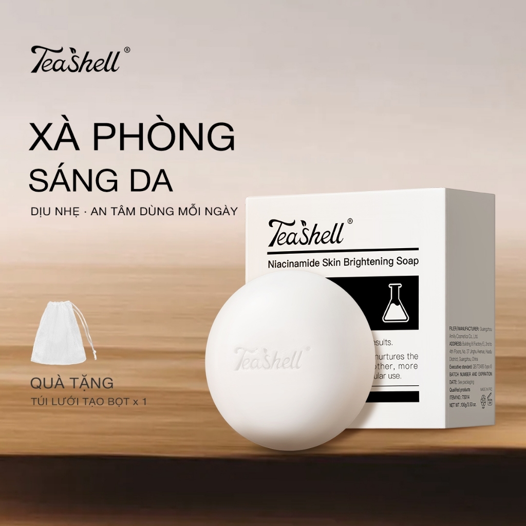 【Chính Hãng 100%】Teashell Xà phòng làm sáng da Niacinamide & Alpha-Arbutin - Làm đều màu da, mờ đốm nâu, kiểm soát dầu, giảm mụn, dùng cho mặt & toàn thân 100g