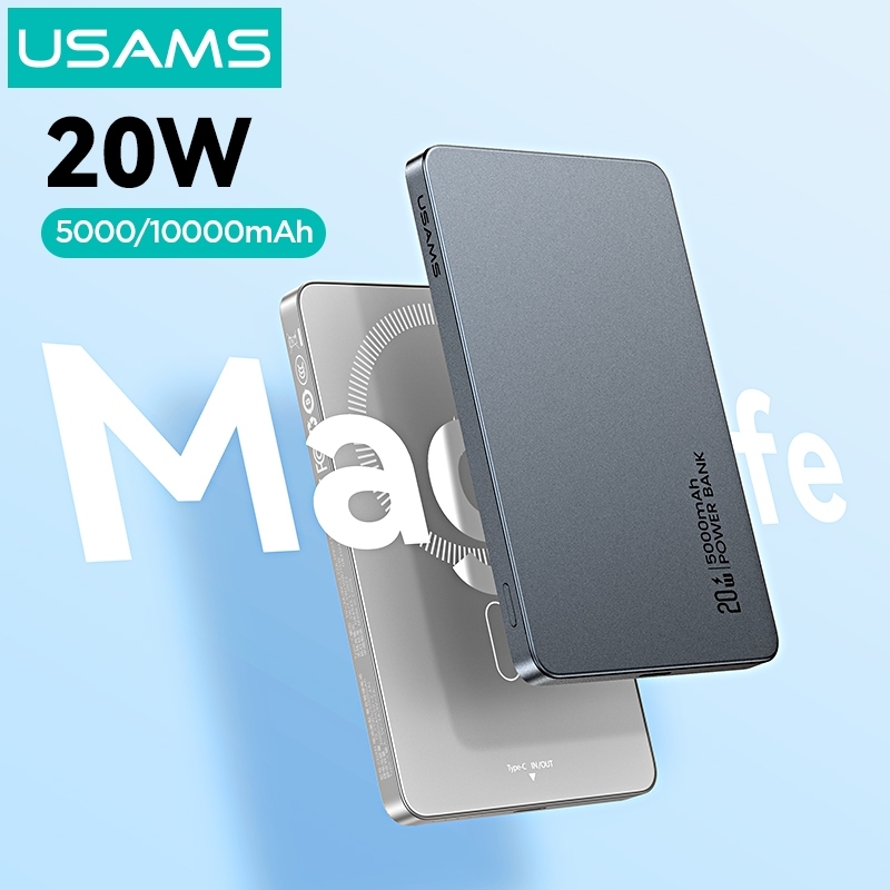 USAMS Wireless Power Bank 5000 / 10000mAh Sạc từ tính không dây Sạc nhanh USB-C Đầu vào / Ra cho iP18 17 16 15 14 13 12 Series