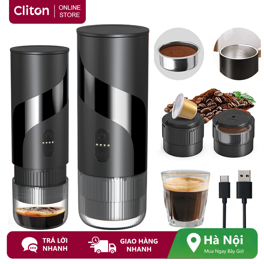 Máy pha cà phê Espresso điện không dây 2 trong 1 CLITON Máy pha cà phê Mini chiết áp suất cao 20Bar - Viên nang làm lạnh / nóng Khả năng tương thích nguồn cà phê 1500mAh