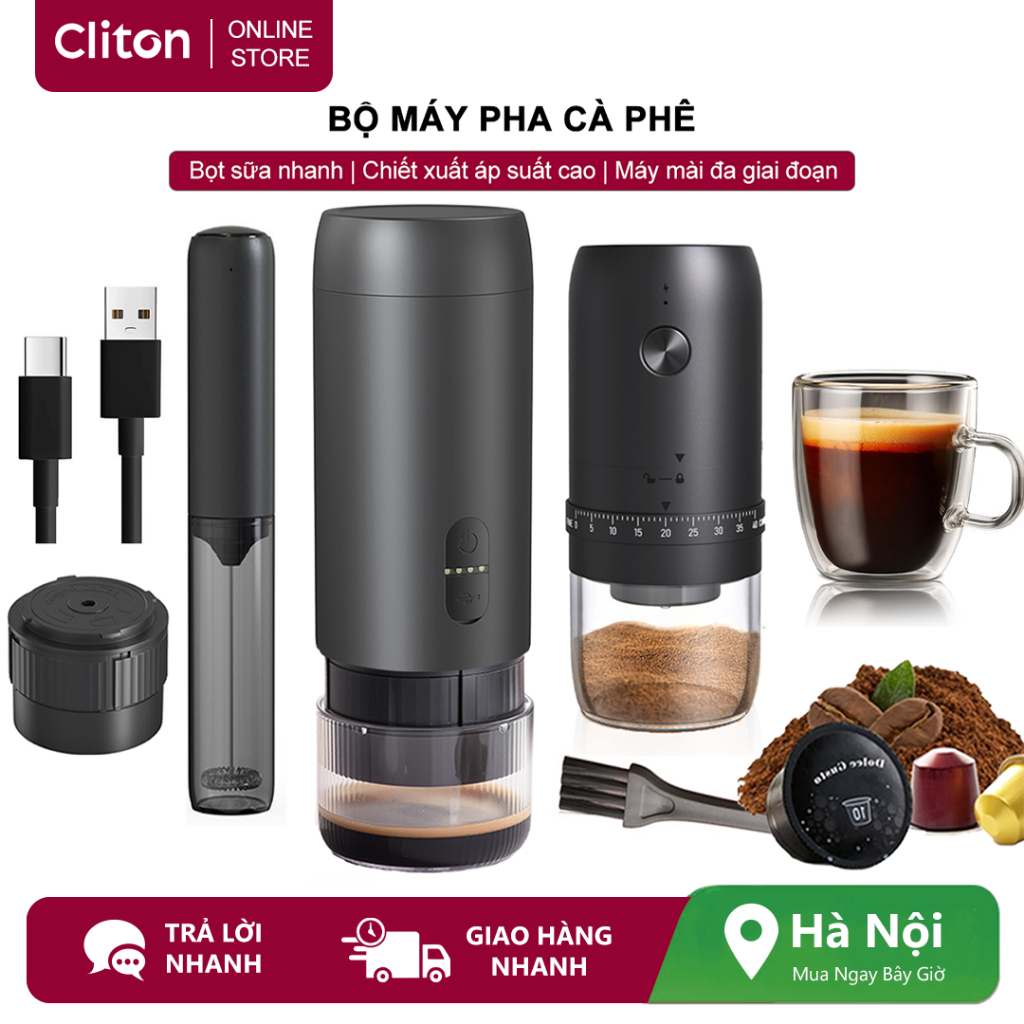 Bộ máy pha cà phê viên nang tự động không dây 2 trong 1 Cliton Nóng / Lạnh Espresso Viên nang cà phê bột 20Bar Khai thác áp suất cao Máy xay cà phê điện Máy xay đậu tạo bọt sữa