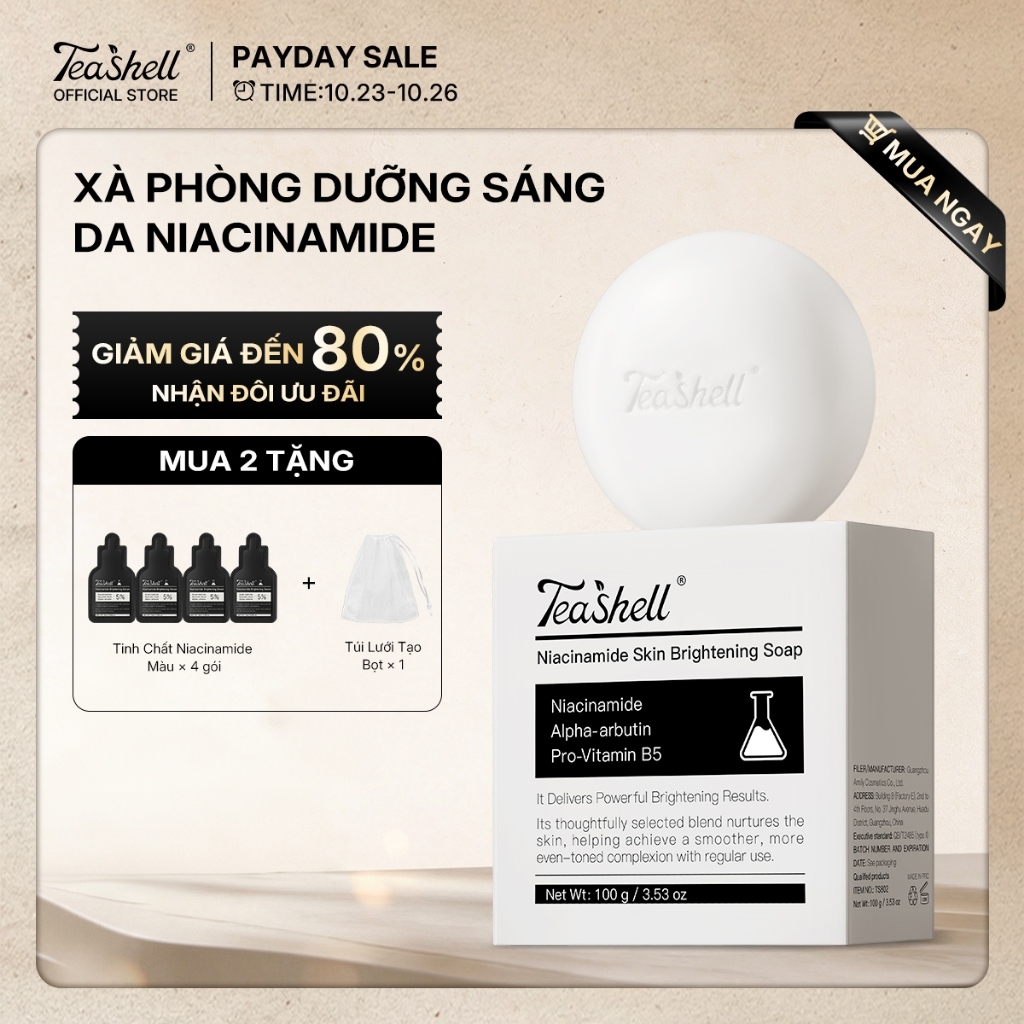 Teashell Xà phòng làm sáng đều màu da - Cải thiện da xỉn màu, làm sạch dịu nhẹ, dùng rửa mặt & tắm toàn thân