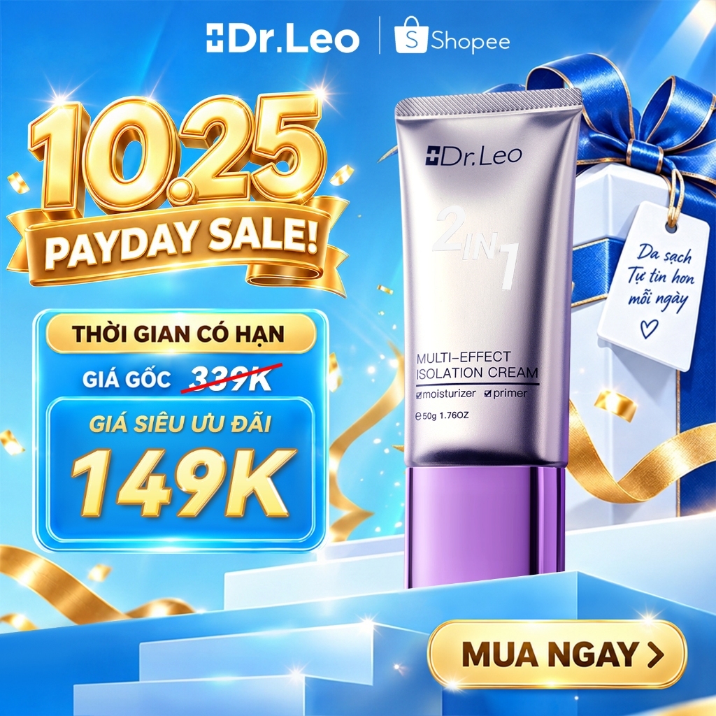 Kem Lót Tím Dr.Leo 2 Trong 1 Kem Lười Dưỡng Ẩm Makeup Nâng Tông Tự Nhiên, Giữ Nền Lâu Trôi 50g