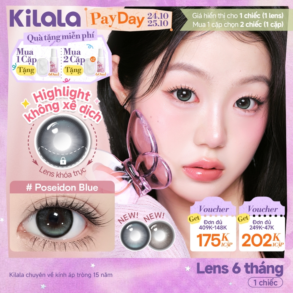 Lens khóa trục Kính áp tròng Kilala màu nâu BJD Luna Amber /Poseidon Blue/Chic Brown  DIA 14.5mm lens cận 6 tháng có độ 0 [Giá 1 chiếc lens ]