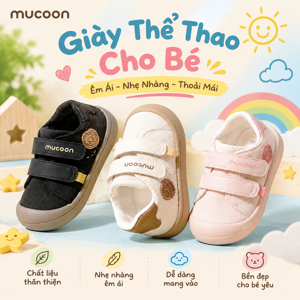 【Mutoon】Giày mùa thu dành cho bé trai và bé gái, đế mềm và thoải mái, thích hợp mang đi học mầm non hoặc vui chơi ngoài trời, (3-6 tuổi)