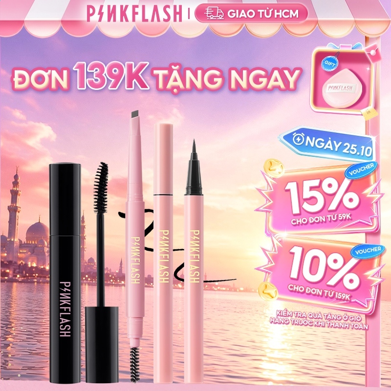 Bộ 3 mỹ phẩm trang điểm mắt PINKFLASH  có mascara/ bút kẻ mắt/ chì kẻ lông mày bền màu không thấm nước