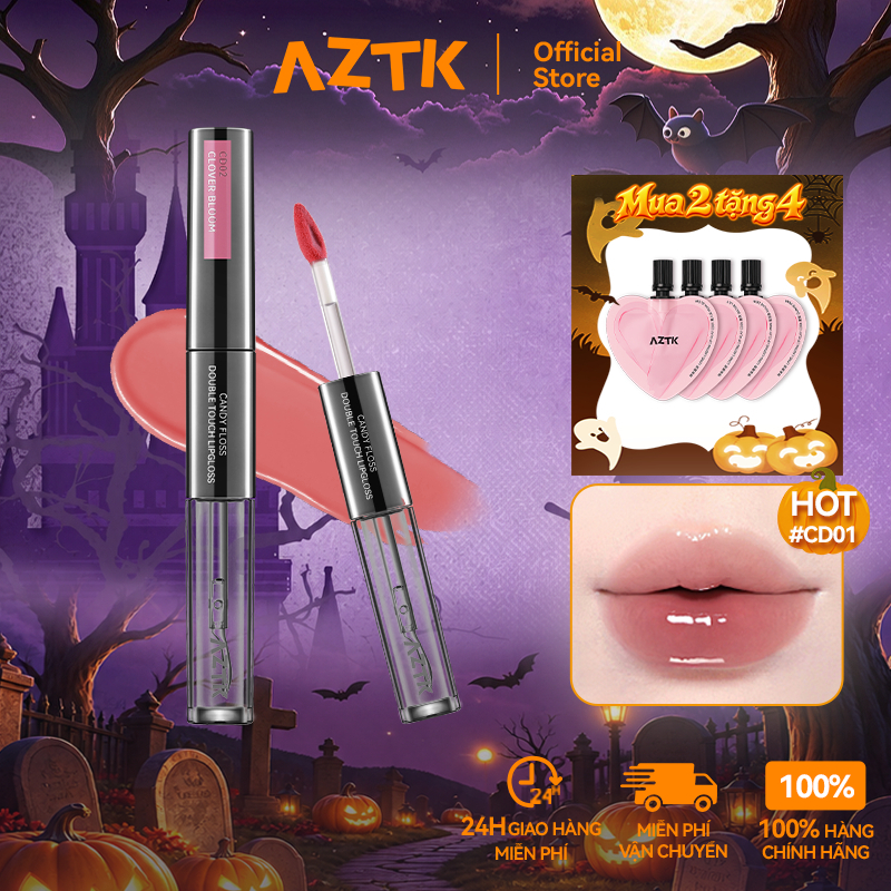 AZTK Son Kem 2 Đầu Lì Bóng 2 Trong 1 Mềm Môi Lâu Trôi Không Khô Môi 1.9g