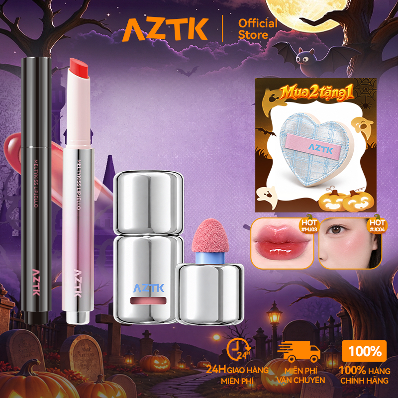 AZTK Combo Má Hồng Kem Và Má Hồng Bóng Gương Tự Nhiên Lâu Trôi Dễ Tán