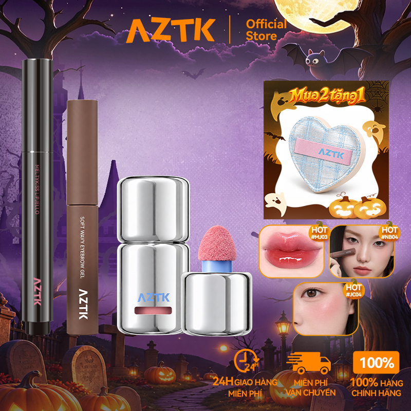 AZTK Combo Son Thỏi Bóng Gương Má Hồng Mascara Lông Mày Tự Nhiên Lâu Trôi