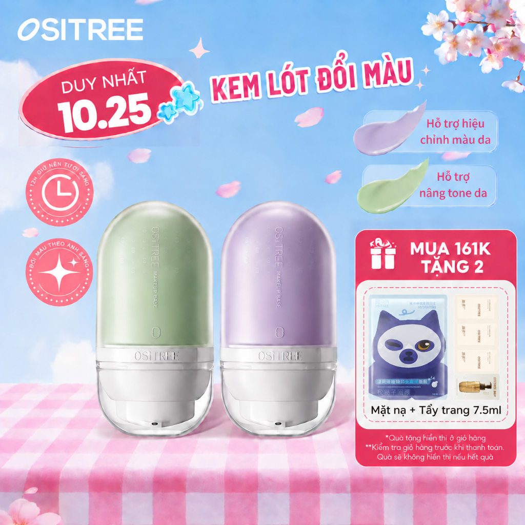 Ositree Kem lót mặt trang điểm Kem lót cách ly Kem dưỡng ẩm Hydrating Brightening  Tone-up25g