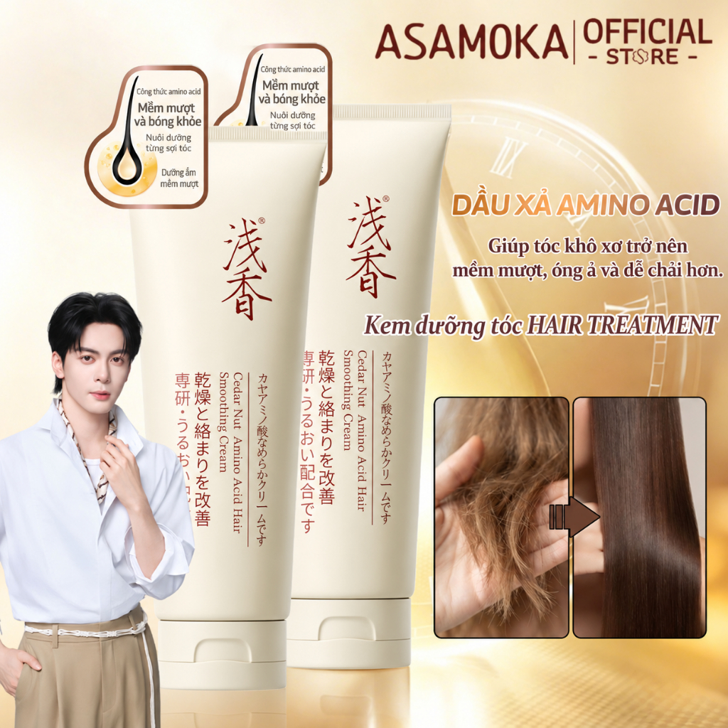 Dầu xả ASAMOKA giúp tóc mềm mượt, giảm rối, dễ chải – Có bổ sung dầu hạt Torreya nucifera 260g
