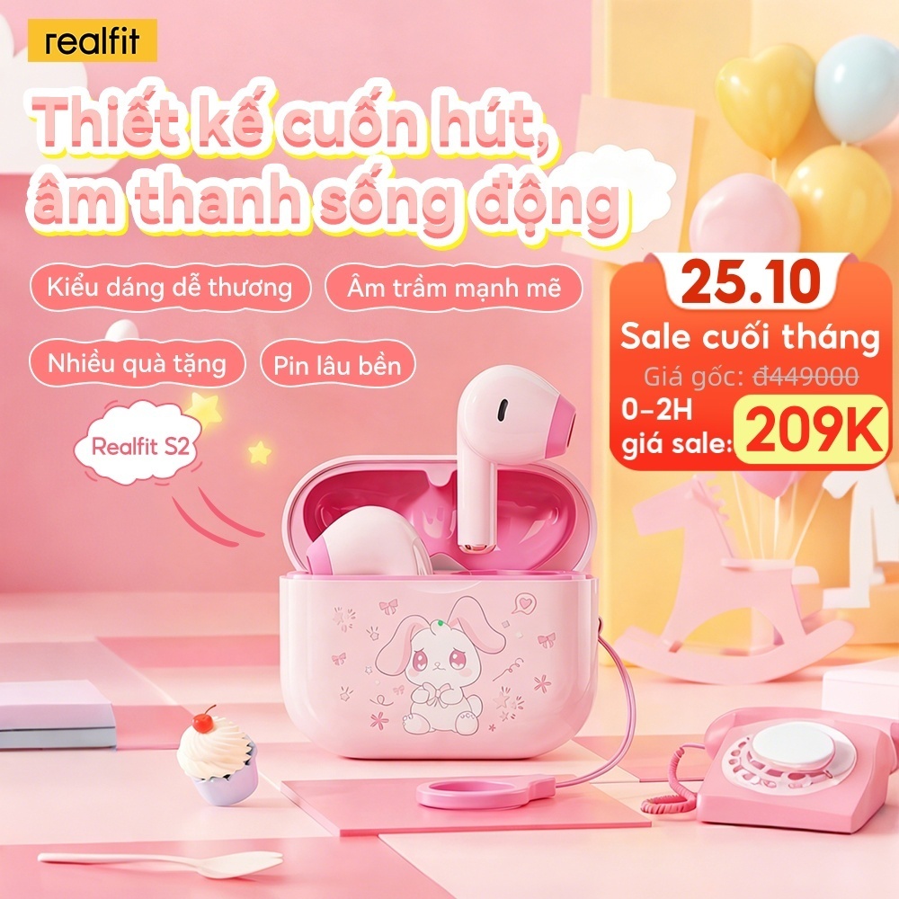 Tai nghe Bluetooth REALFIT S2 Mini | Điều khiển App | Êm tai | Chế độ Ngủ | Thiết kế Dopamine