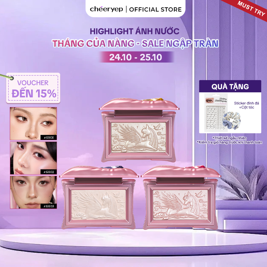 [NEW] Phấn Bắt Sáng Highlight CHÉERYEP Chạm Khắc Hiệu Ứng Lì Và Nhũ Căng Bóng Sáng Da Pillow Gem