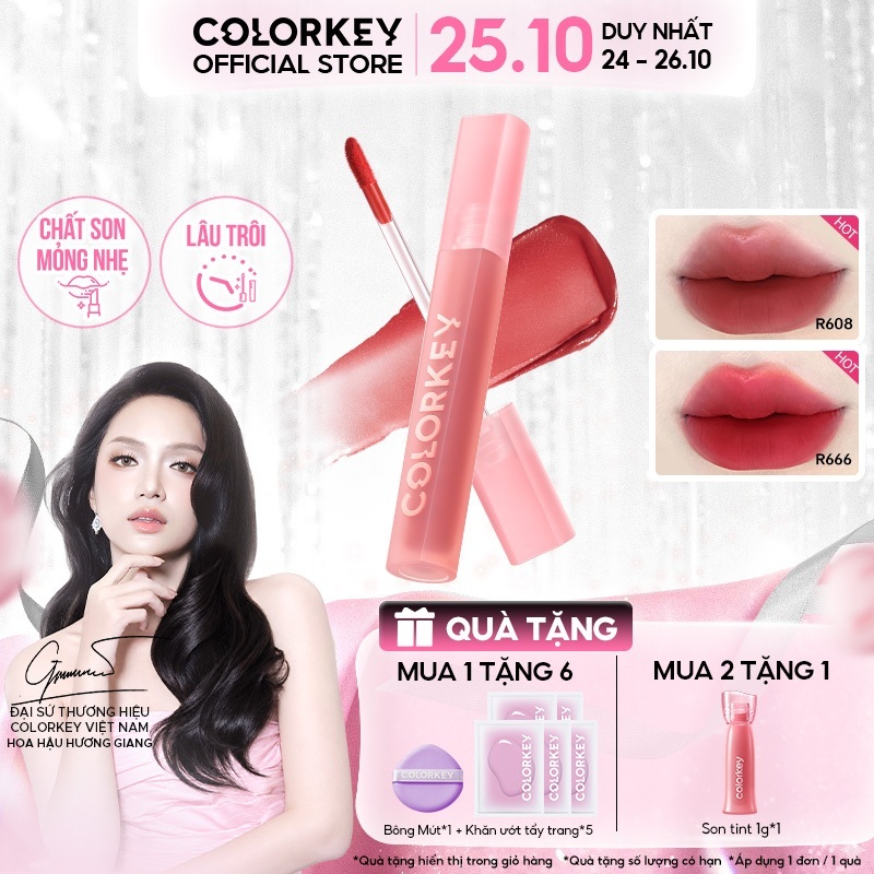 Son Kem Nhung Lì COLORKEY Velvet, Bền Màu Dễ Tán, Nhẹ Môi 2.5g
