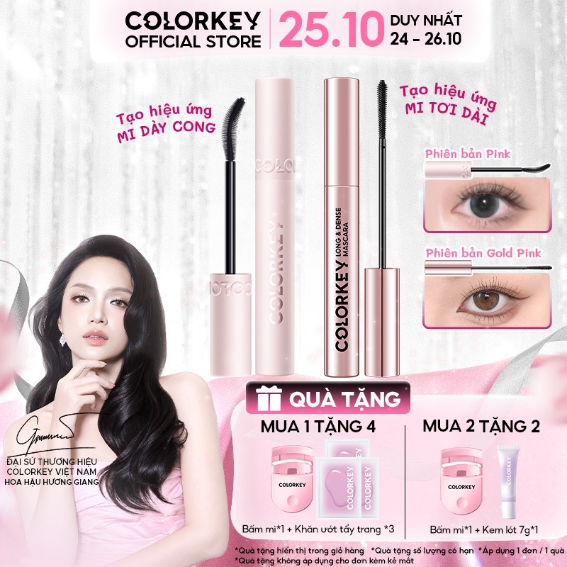 Mascara COLORKEY Chuốt Mi Dài Tơi Tự Nhiên, Cong Mi, Kháng Nước Lâu Trôi 24H