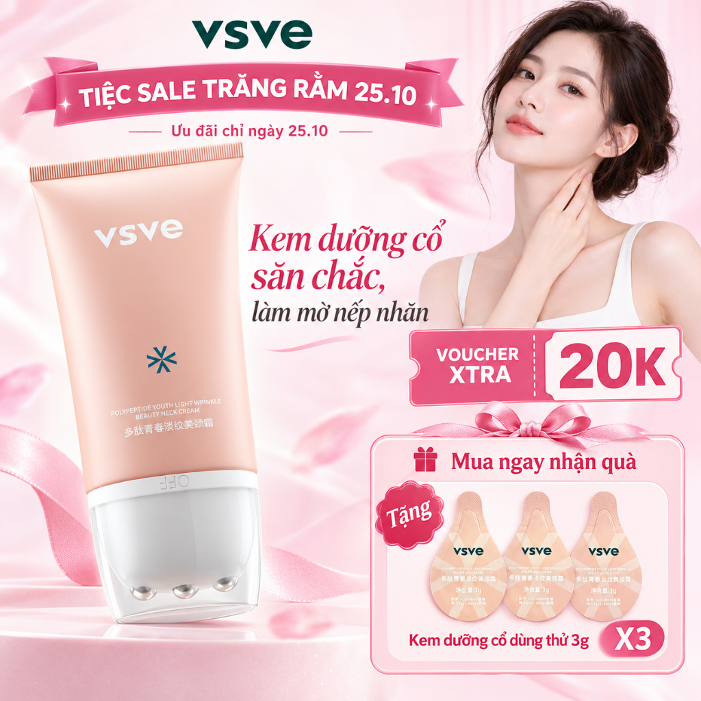【VSVE】Kem Dưỡng Cổ Peptide Giảm Nếp Nhăn Làm Săn Chắc Dưỡng Ẩm Chăm Sóc Cổ Kem Làm Trắng 120g