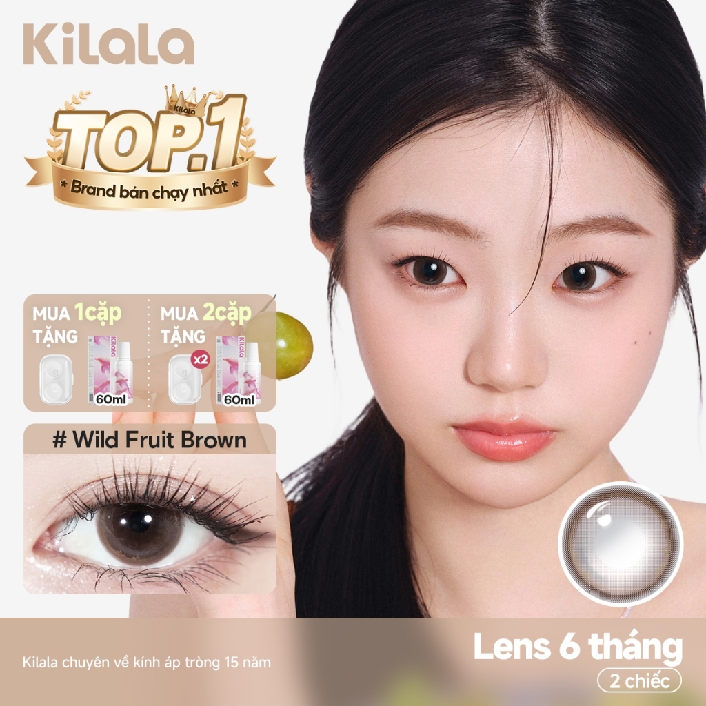 Kính áp tròng Kilala màu nâu Wild Fruit Brown lens cận 6 tháng DIA 14.2mm có độ (0-8) 1 cặp