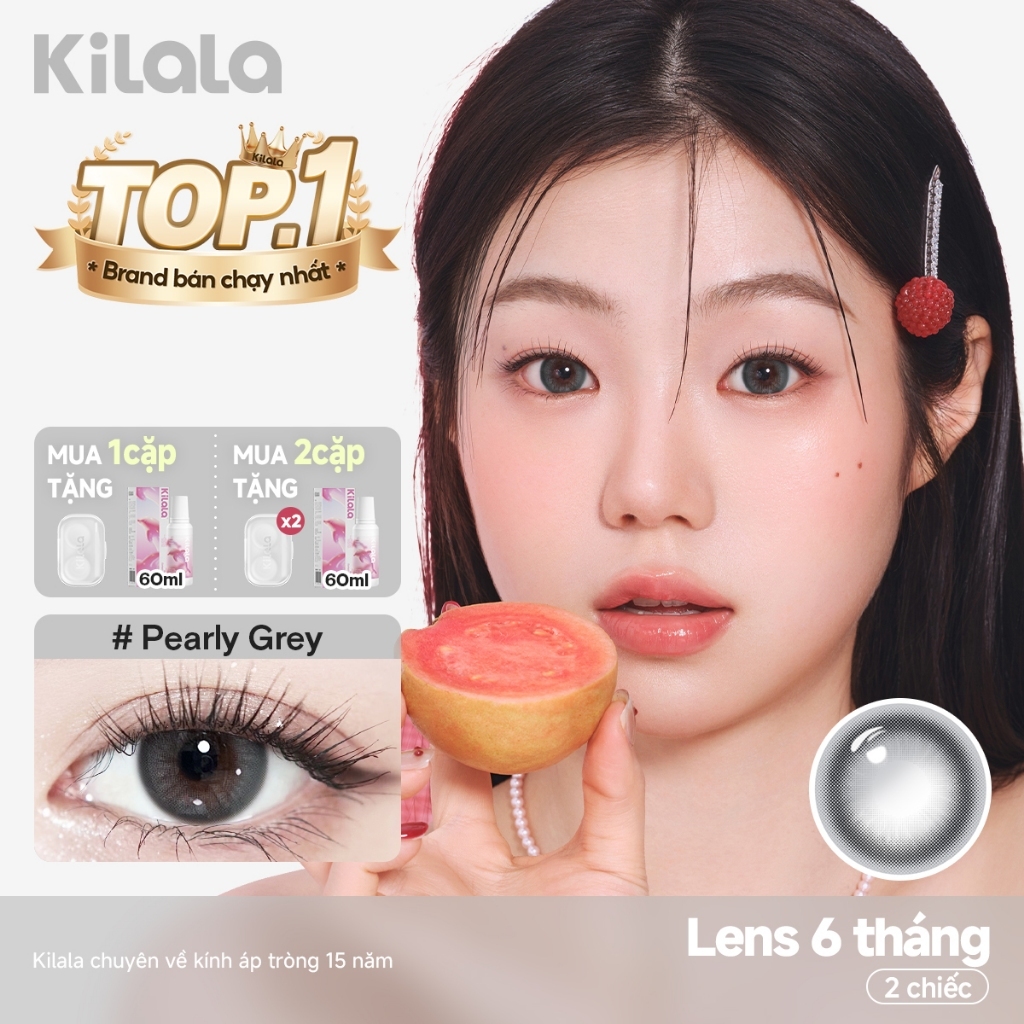 Kính áp tròng Kilala màu xám Pearly Grey lens cận 6 tháng DIA 14.2mm có độ (0-8) 1 cặp