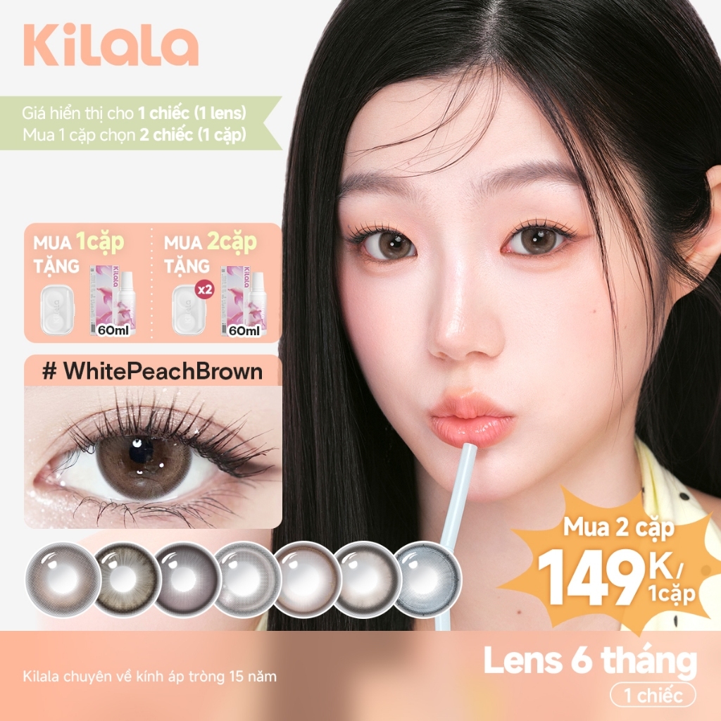Kính áp tròng màu Kilala Nâu Bailey Brown/Sakura Pink/Yay Radiowave Black lens cận 6 tháng DIA 14.2-14.5mm có độ (0-4)[Giá 1 chiếc lens ]