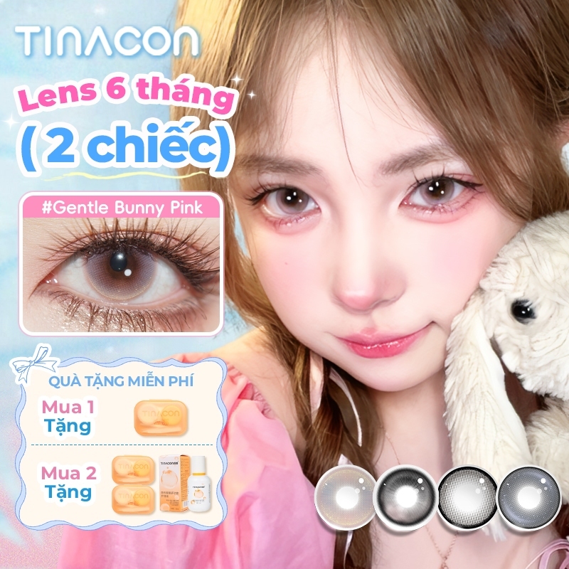 【HOT SALE】Kính Áp Tròng TINACON 6 tháng (Màu Hồng / Pink) 14.5mm 0 đến -8.00 độ 1 cặp lens cận mềm mại