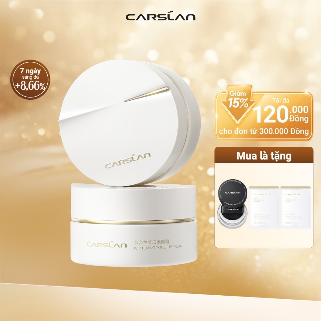 Kem nâng tone Carslan 28 ngày sáng da mờ thâm makeup nhẹ nhàng trong trẻo chỉ trong 10s 50g