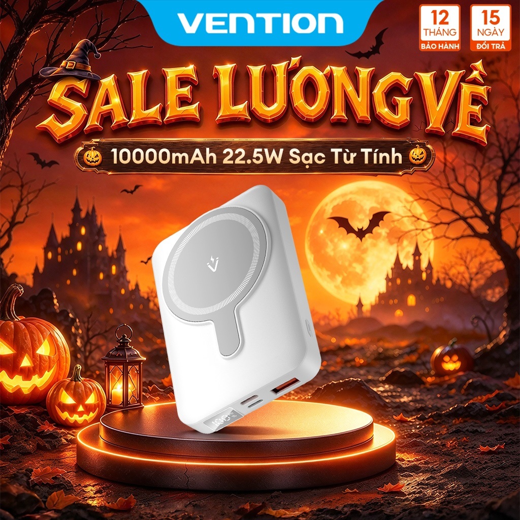 Vention Pin Sạc Dự Phòng Không Dây Từ Tính 10000mAh Sạc Nhanh 22.5W Có Chân Đế, Tương Thích Magsafe, Cổng USB-C Type-C Lightning & Màn Hình LED Hiển Thị Dung Lượng - 10000 5000mAh Magnetic Wireless Power Bank for iphone