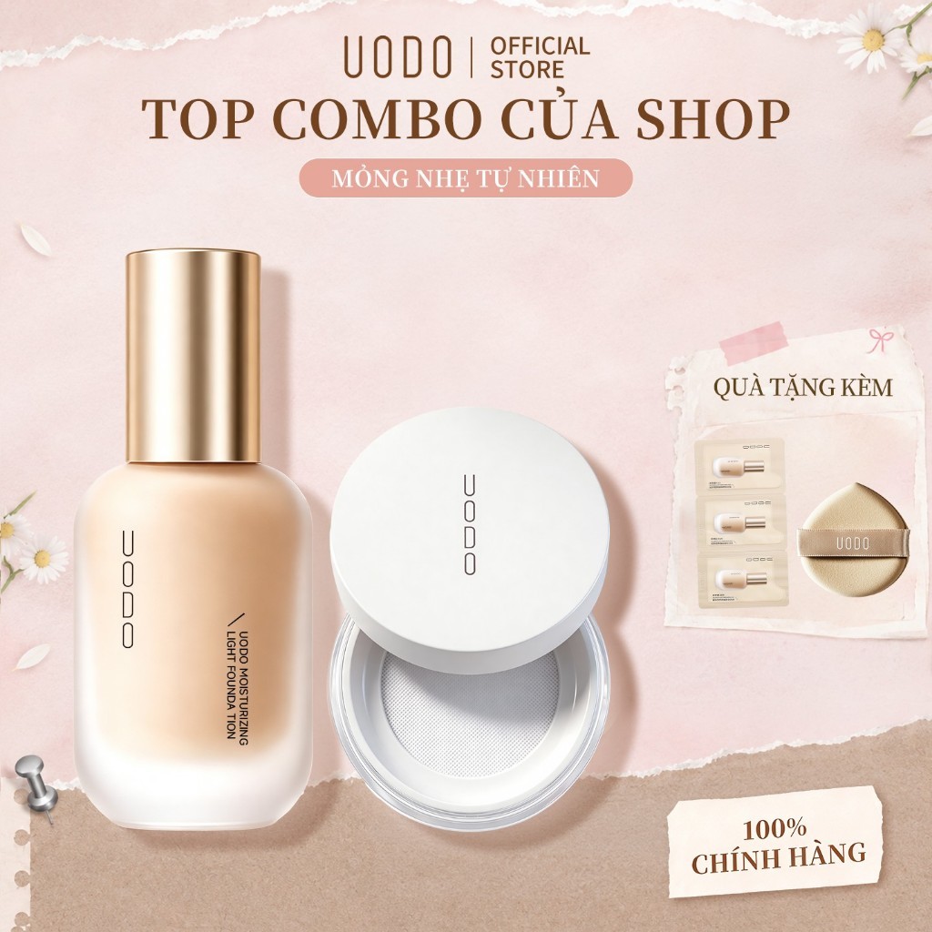 [MUA 2 TẶNG 4] [Combo trang điểm] UODO Foundation và Loose Powder Kiểm soát dầu lâu trôi Không có sự công bằng giả