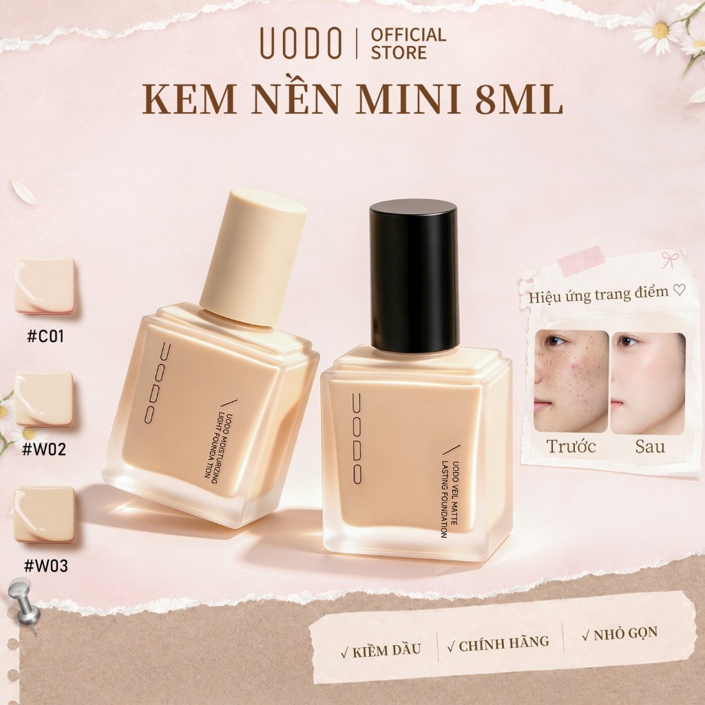 UODO Foundation Mini Size Kiểm soát dầu lâu trôi không thấm nước 24h 8ml
