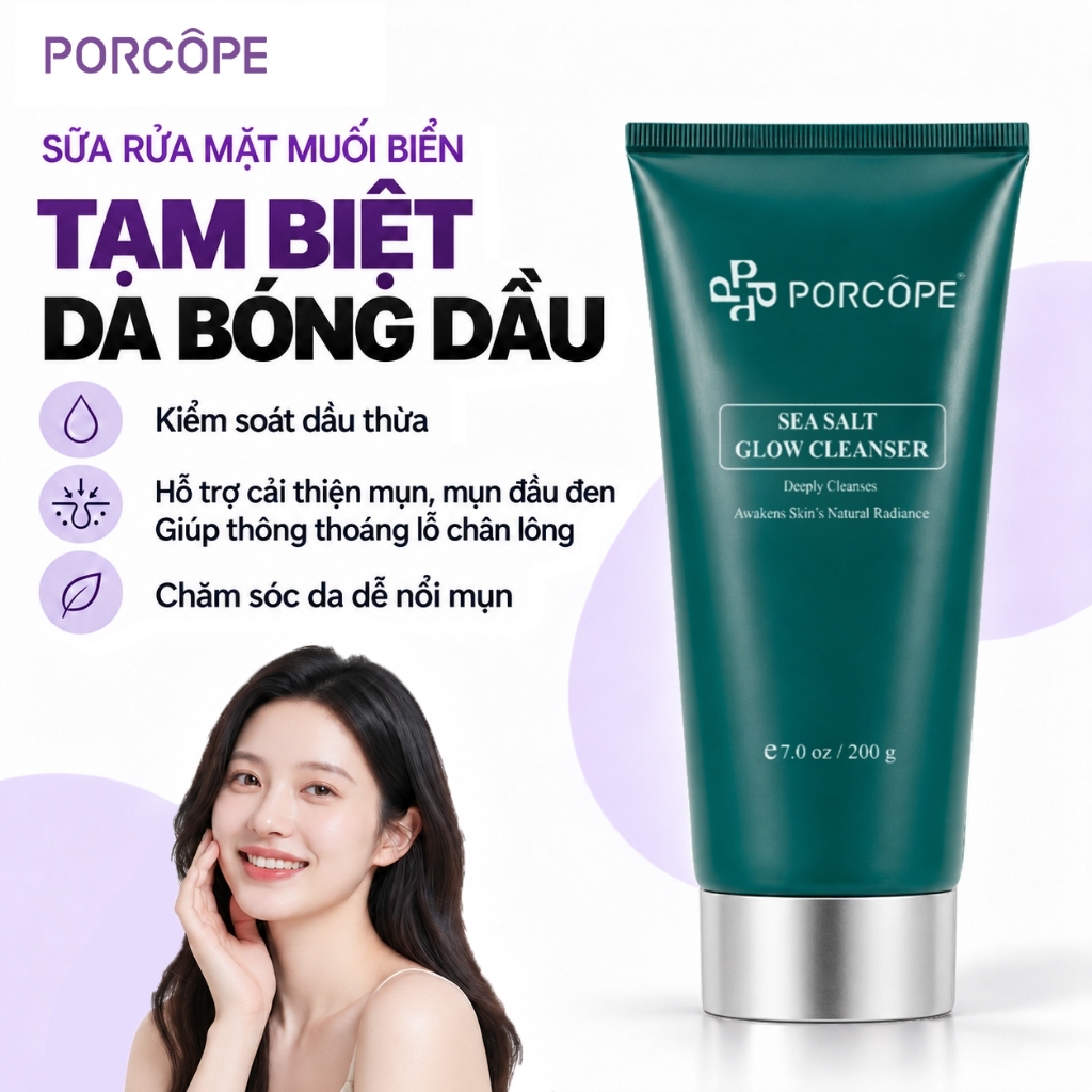 【PORCOPE】Sữa Rửa Mặt Muối Biển 200g Kiểm Soát Dầu Thừa, Làm Sạch Lỗ Chân Lông, Hỗ Trợ Cải Thiện Mụn Đầu Đen, Dịu Nhẹ Không Khô Căng