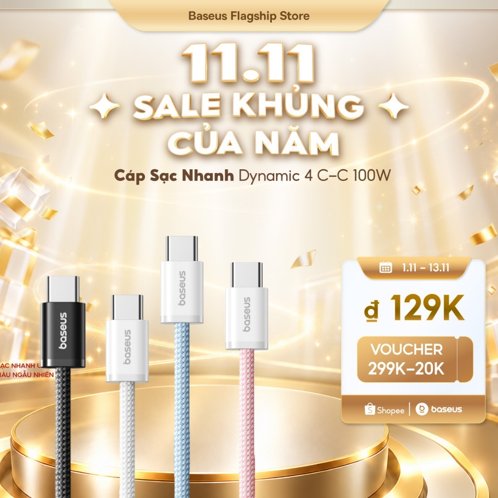 Cáp Baseus 100W PD USB C sang USB Type C cho Macbook Pro iPad Xiaomi Samsung
