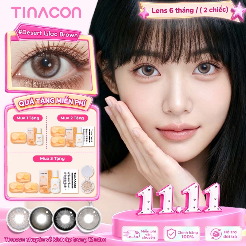 Kính áp tròng 6 tháng TINACON 14.2/14.5mm | Đen, Nâu, Xám (0.0 - 8.0 Độ)